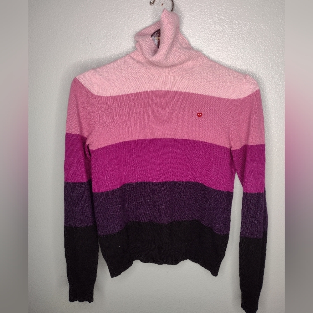 Love Moschino Striped Turtleneck Sweater Top Wool Cashmere Angora Pink A31